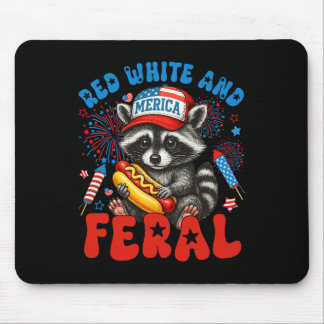Red White And Feral Funny Raccoon Usa 4th Of July  Mouse Pad