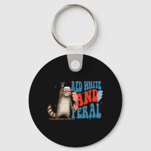 Red White And Feral Funny Trump Raccoon 4th Of Jul Keychain