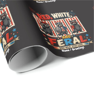 Red White and Feral Patriotic Raccoon Party Art Wrapping Paper