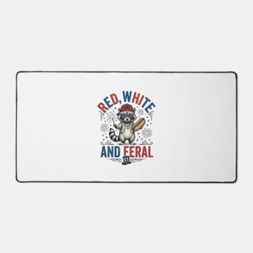 Red White and Feral Patriotic Raccoon Shirt_1 Desk Mat