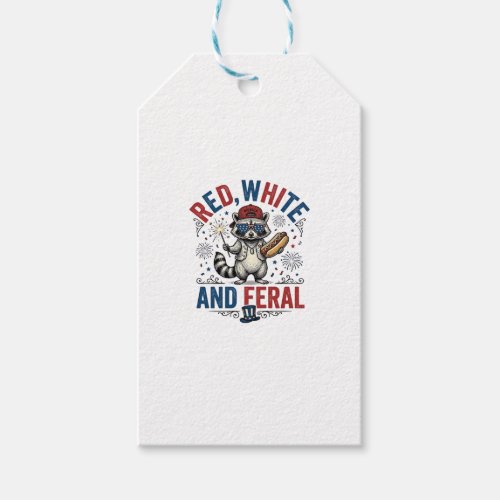 Red White and Feral Patriotic Raccoon Shirt_1 Gift Tags