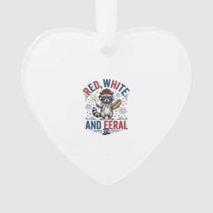 Red White and Feral Patriotic Raccoon Shirt_1 Ornament