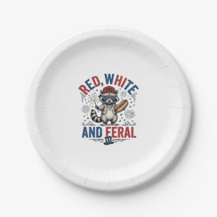 Red White and Feral Patriotic Raccoon Shirt_1 Paper Plates