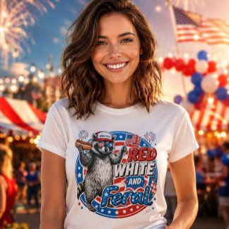 Red White and Feral Raccoon 4th of July Patriotic T-Shirt