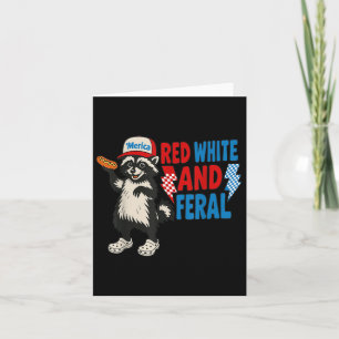 Red White And Feral Raccoon Hot Dog Usa Flag 4th O Card