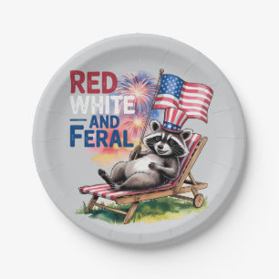 Red White And Feral Raccoon Paper Plates