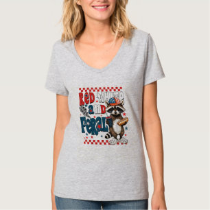 Red White And Feral Raccoon Patriotic 4th Of July T-Shirt