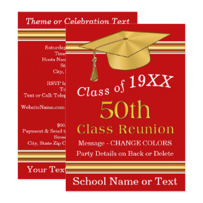 Red, White and Gold 50th Class Reunion Invitations