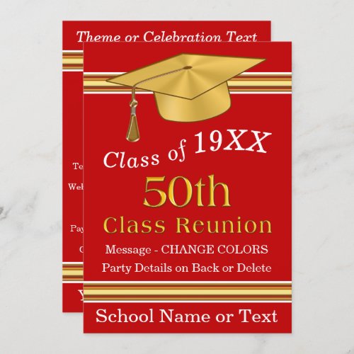 Red White and Gold 50th Class Reunion Invitations