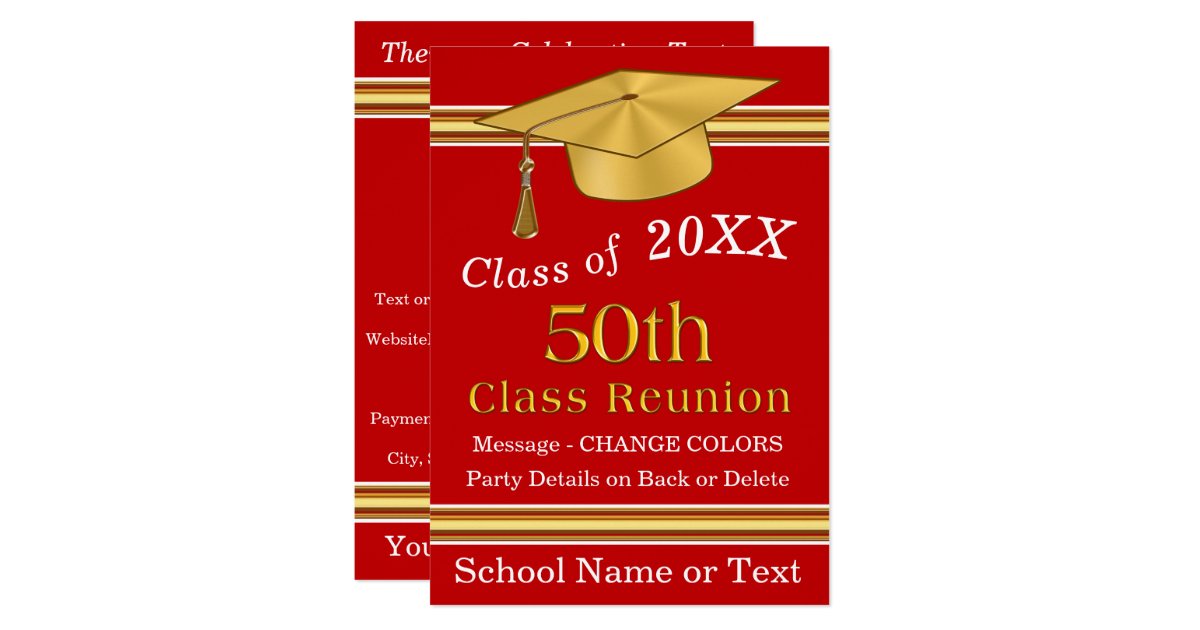 Red White And Gold 50th Class Reunion Invitations Zazzle Com