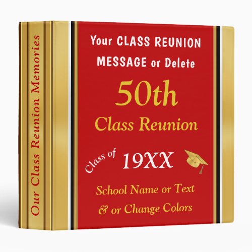 Red White and Gold 50th Class Reunion Memories 3 Ring Binder