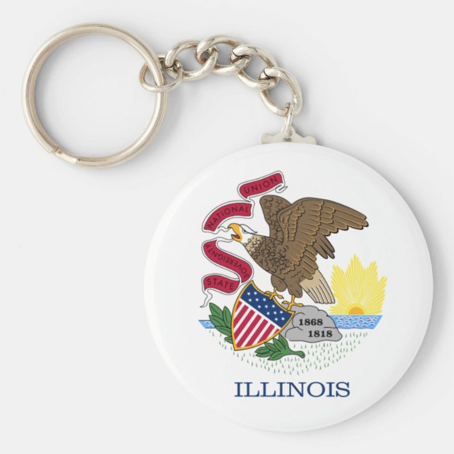 Red White and Gold Eagle Flag of Illinois Keychain (Front)