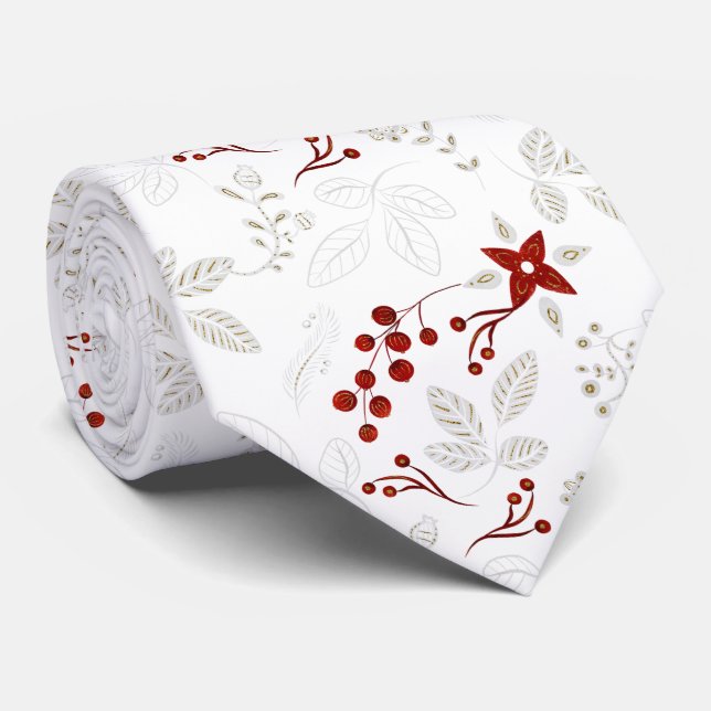 Red, White and Gold Glittery Nordic Pattern Neck T Tie (Rolled)