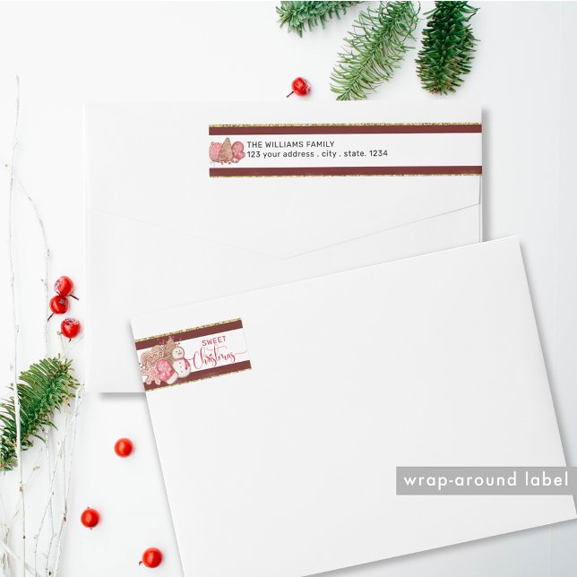 Red White and Gold Holiday Cookies Sweet Christmas Wrap Around Label (Creator Uploaded)
