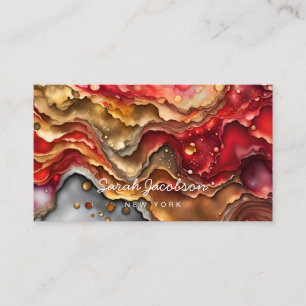 Red White and Gold Marble Alcohol Ink Business Card