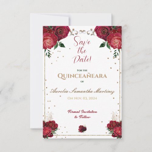 Red White and Gold Quinceaera Save the Date