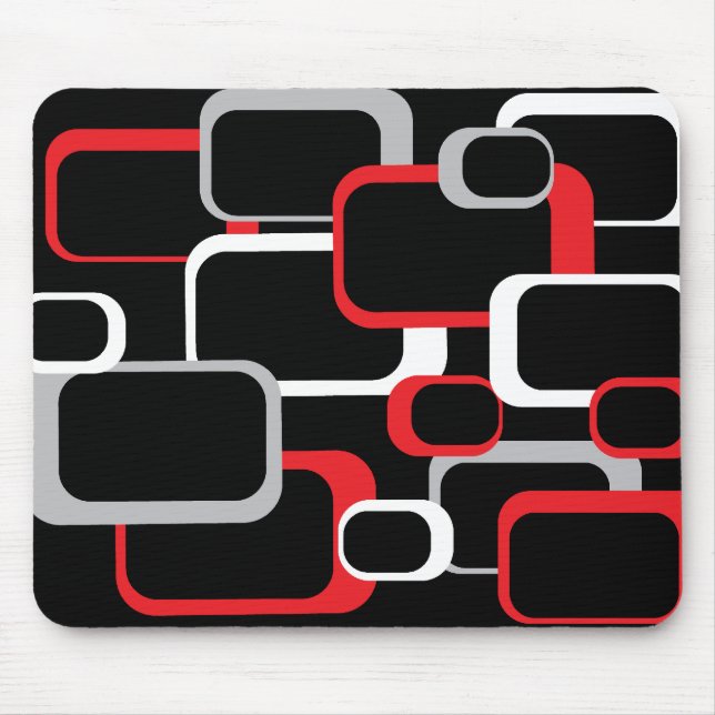 Red White and Gray Black Retro Squares Pattern Mouse Pad (Front)