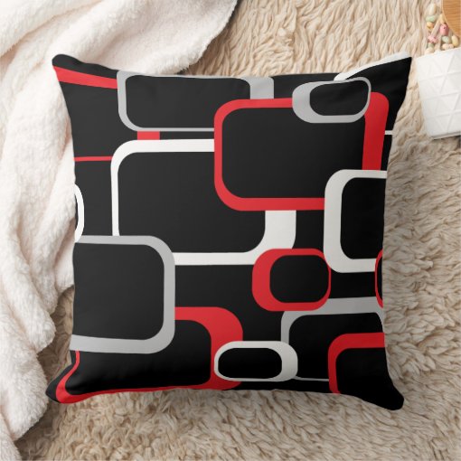 Red White and Gray Retro Squares Throw Pillow | Zazzle