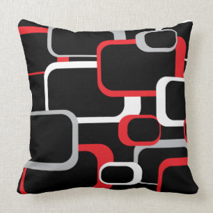 Red White and Gray Retro Squares Throw Pillow
