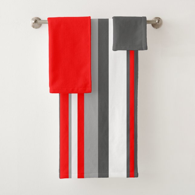Red white and gray Stripes  Bath Towel Set (Insitu)