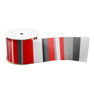 Red white and gray Stripes Satin Ribbon