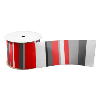 Red white and gray Stripes  Satin Ribbon