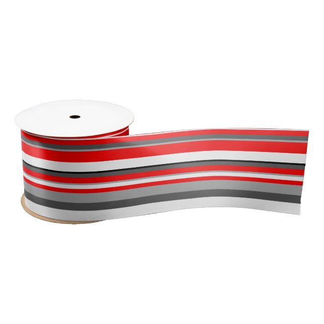 Red white and gray Stripes  Satin Ribbon (Spool)