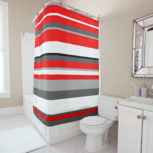 Red white and gray Stripes Shower Curtain