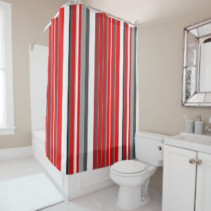 Red white and gray Stripes Shower Curtain