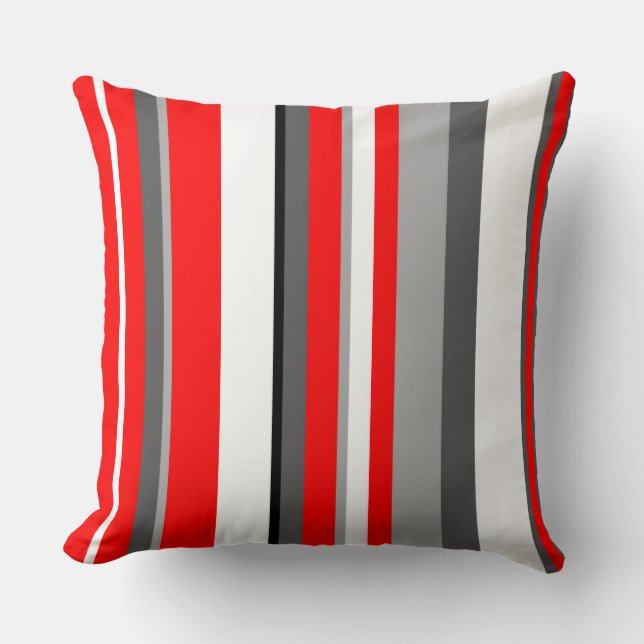 Red white and gray Stripes Throw Pillow (Front)