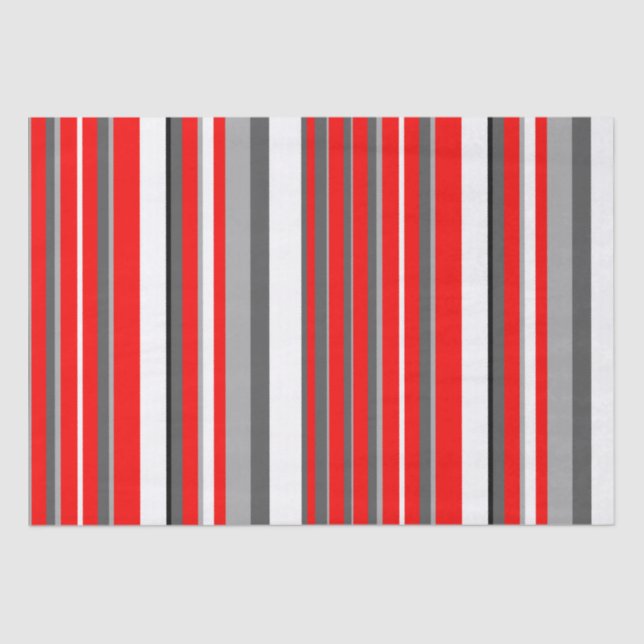 Red white and gray Stripes  Tissue Paper (Front)