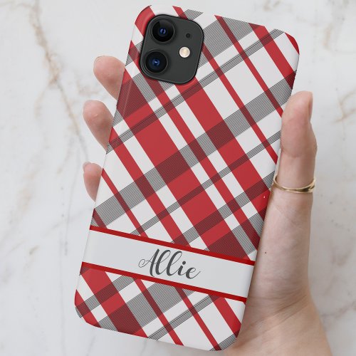 Red White and Gray Tartan Plaid Custom iPhone 11 Case