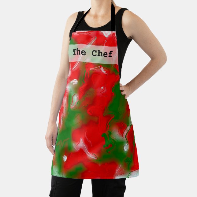 Red, White and Green Abstract Apron (Insitu)