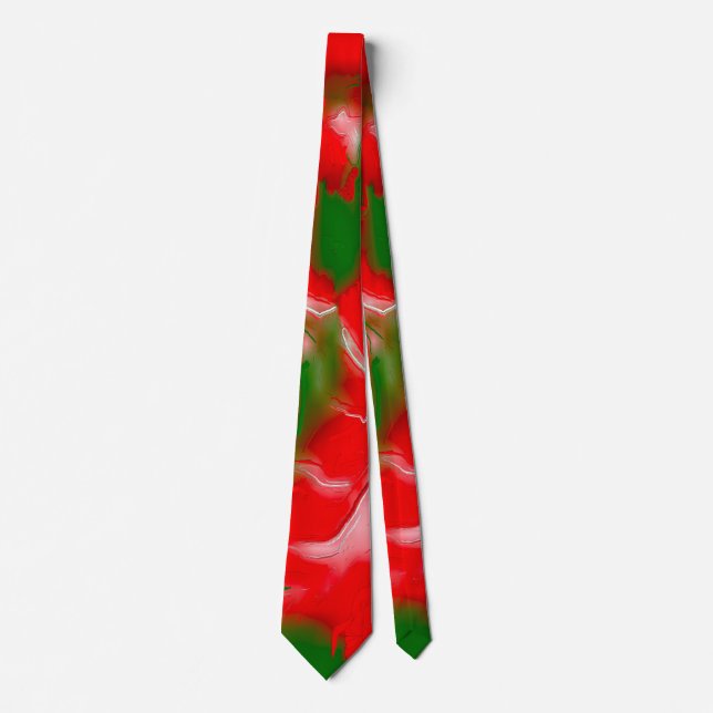 Red, White and Green Abstract Neck Tie (Front)