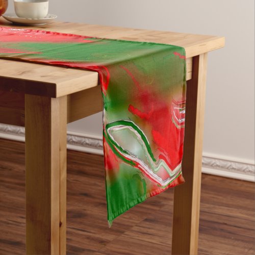 Red White and Green Abstract Short Table Runner