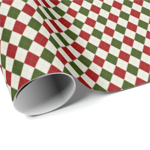 Red White and Green Argyle Print Christmas Wrapping Paper
