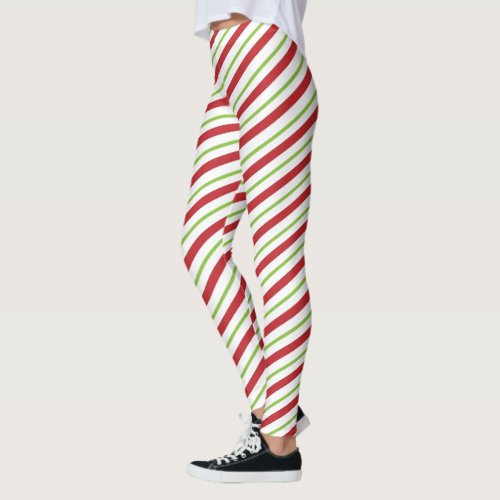 Red white and green candy cane stripes leggings