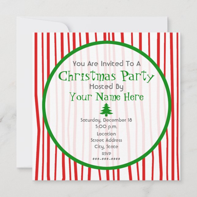 Red White And Green Christmas Party Invitation (Front)