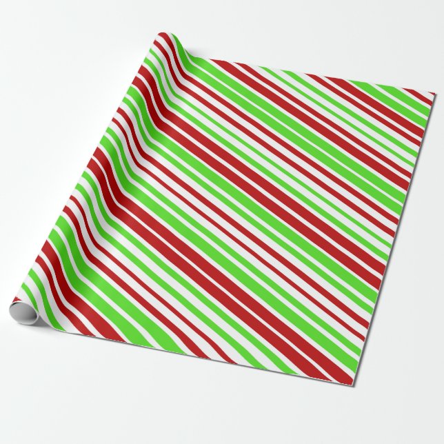 Red, White and Green Christmas Stripes/Lines Wrapping Paper (Unrolled)