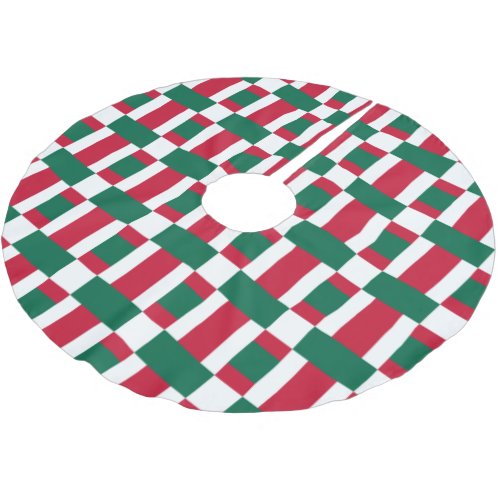 Red White And Green Color Block Print Brushed Polyester Tree Skirt