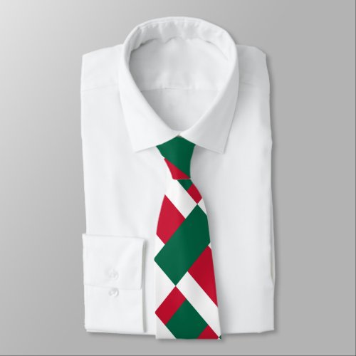 Red White And Green Color Block Print Neck Tie