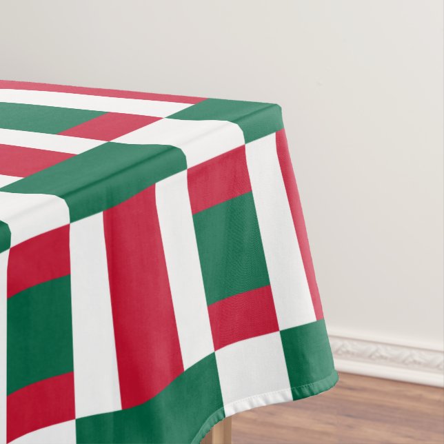 Red White And Green Color Block Print Tablecloth (In Situ)