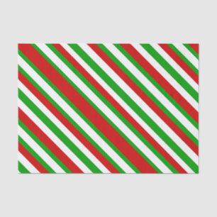 Red, White and Green Diagonal Stripes Tissue Paper