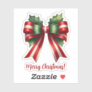 Red White and Green Holly Christmas Bow Holiday Sticker
