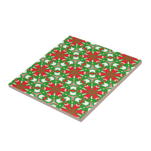 Red, White and Green Kaleidoscopes Ceramic Tile
