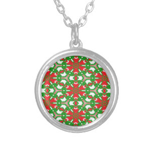 Red, White and Green Kaleidoscopes Silver Plated Necklace