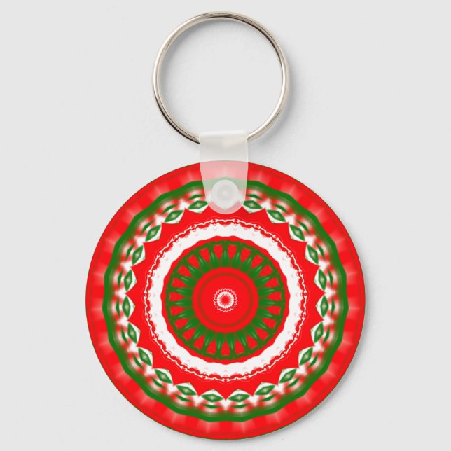Red, White and Green Mandala Keychain (Front)