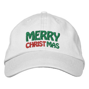 Red White and Green Merry Christmas Embroidered Baseball Cap