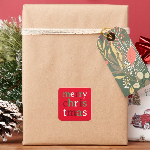 Red White and Green Merry Christmas Square Sticker