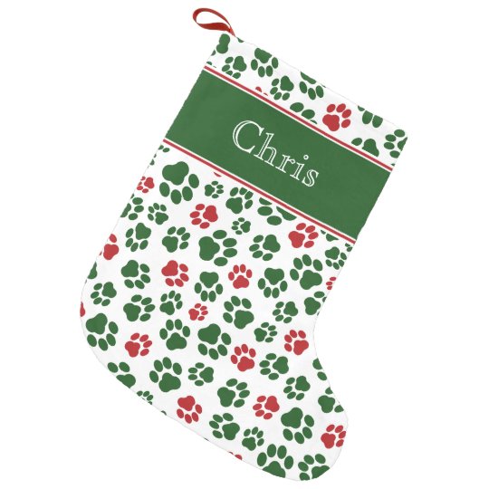 Red, White, and Green Paw Print Stocking | Zazzle.com